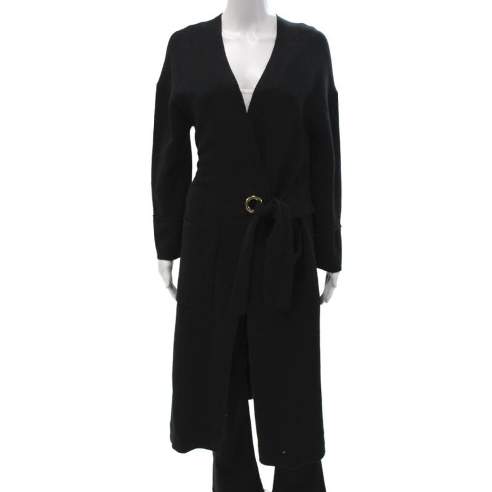 Maje Women Black V-Neck Tie Front Cardigan Long Sleeve Size 1